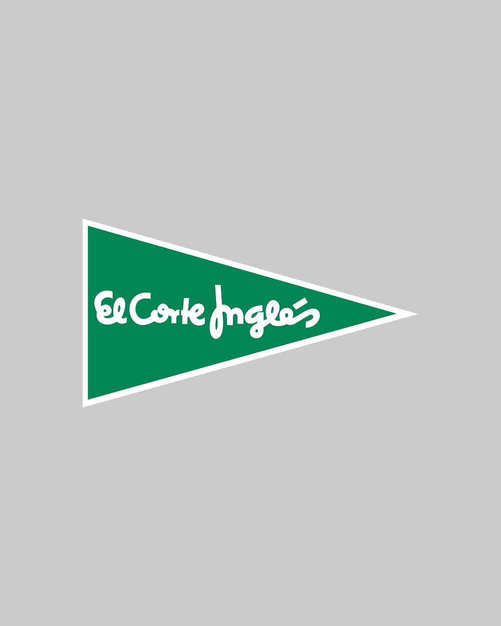 Logo verde a forma di triangolo con testo 'El Corte Inglés' su sfondo grigio