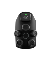 Black Hyperice X device with multiple ports on a white background