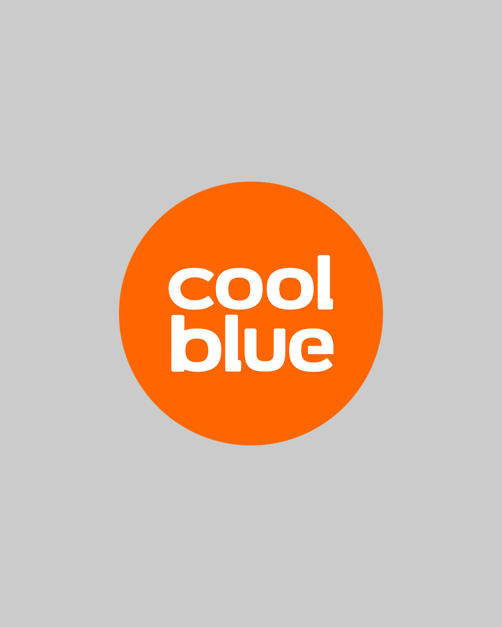 Cerchio arancione con testo 'cool blue' su sfondo grigio