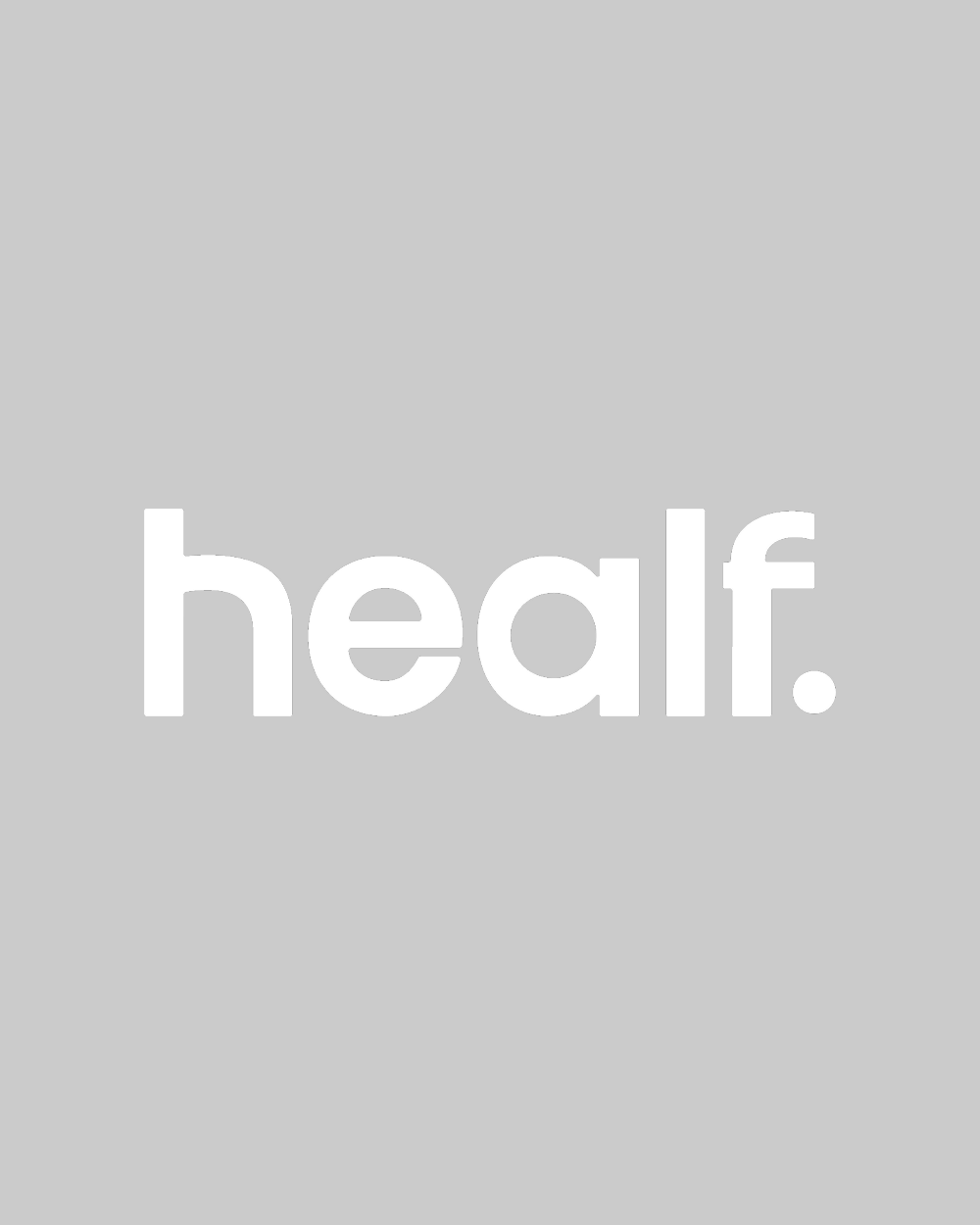 logo bianco di Healf su sfondo grigio