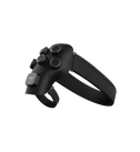 Black electronic device with a headband-like design on a white background