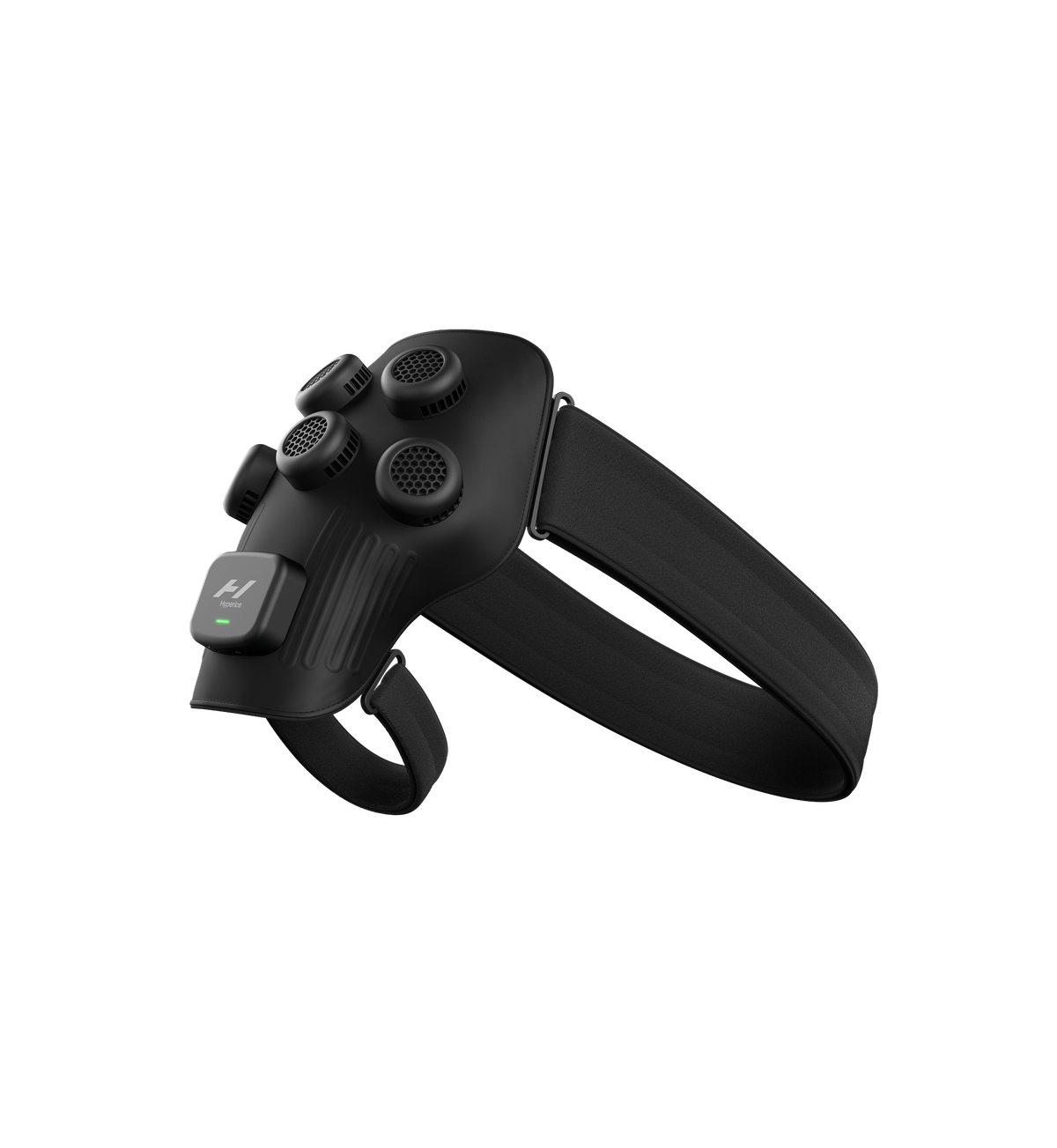 Black electronic device with a headband-like design on a white background