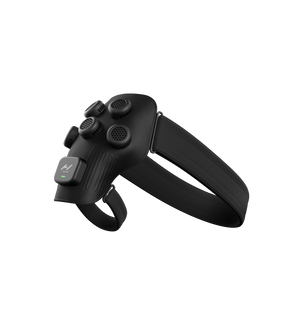 Black electronic device with a headband-like design on a white background