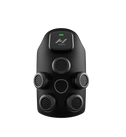Black Hyperice X device with multiple ports on a white background