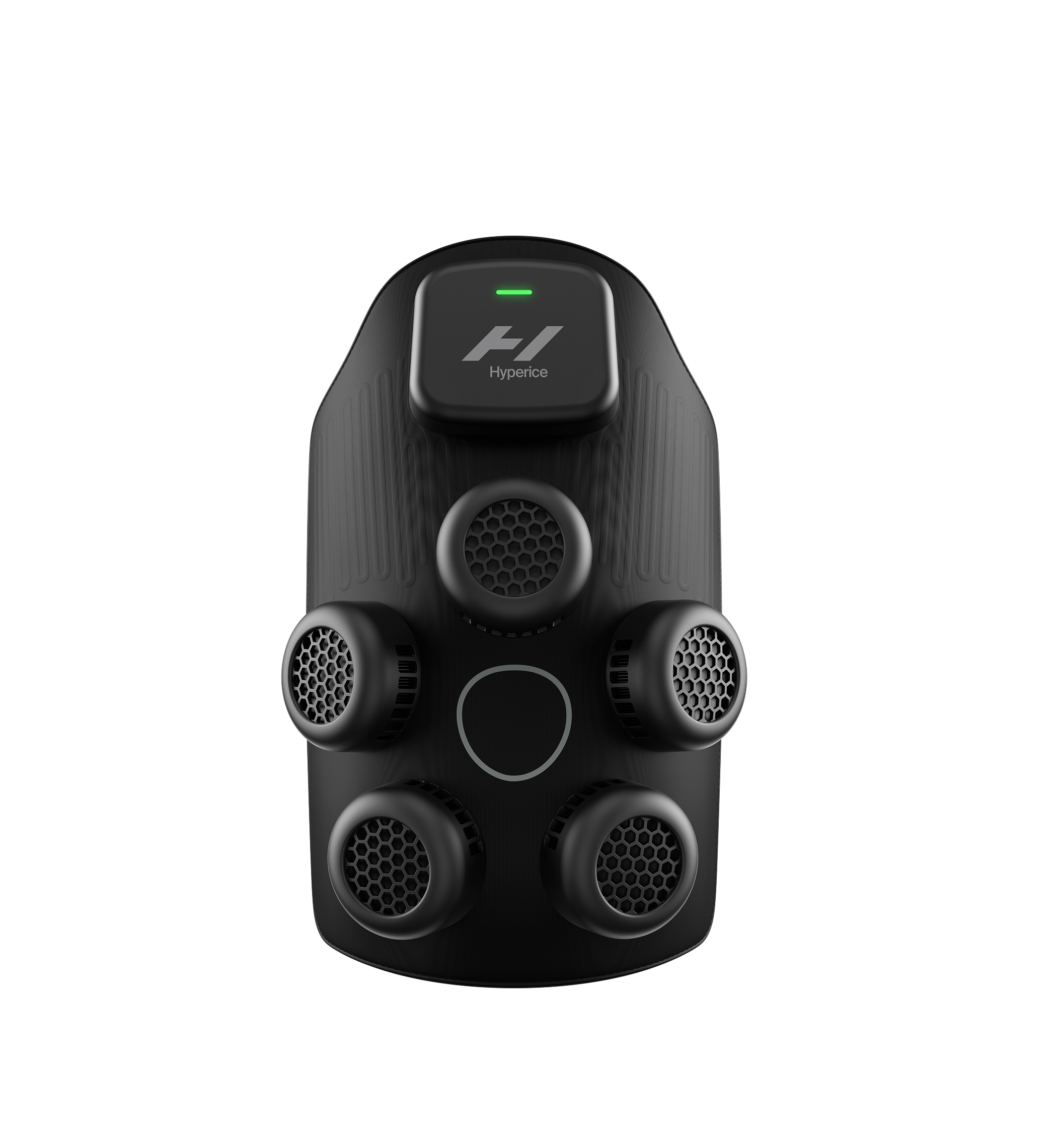 Appareil Hyperice X noir avec plusieurs ports sur un fond blanc