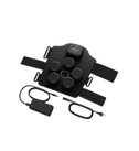 Black electronic device with straps and connectors on a white background